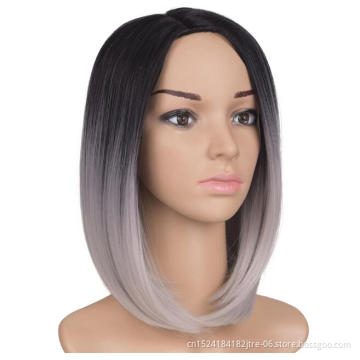 synthetic and human hair mix lace wig, synthetic bob wig silver